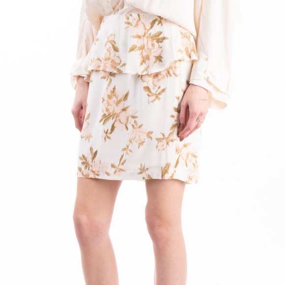 NWT GANNI St. Pierre Floral-print Crepe De Chine Peplum Mini Skirt - Picture 7 of 11